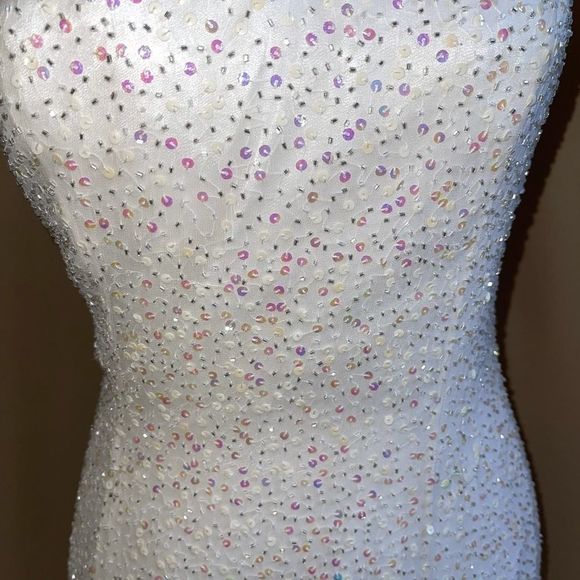 White mermaid silk fully beaded gown - Picture 3 of 7